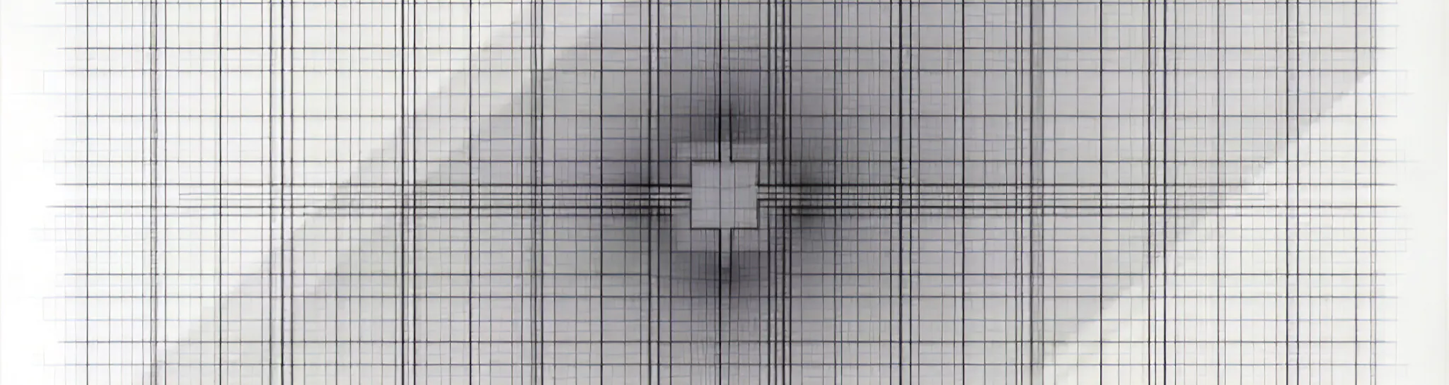 Ink line drawing of a ruled grid split by a diagonal seam